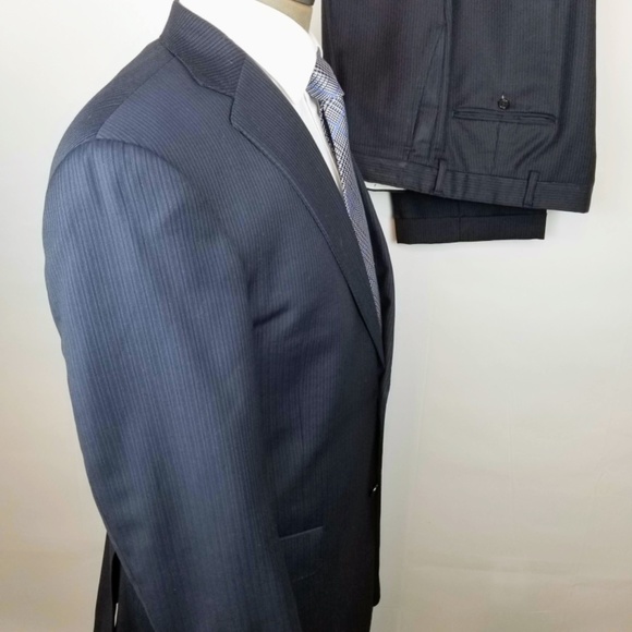 HART SCHAFFNER MARX- 40R 36X29 Mens 2 Piece Suit Dark Navy Blue With Stripes - Picture 4 of 16